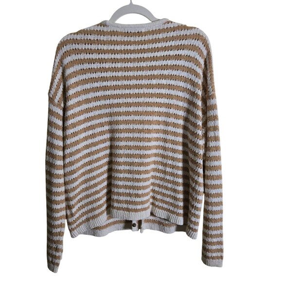 Madewell Open Stitch Cardigan Sweater In Stripe Earthen Sand Size L - Picture 3 of 10